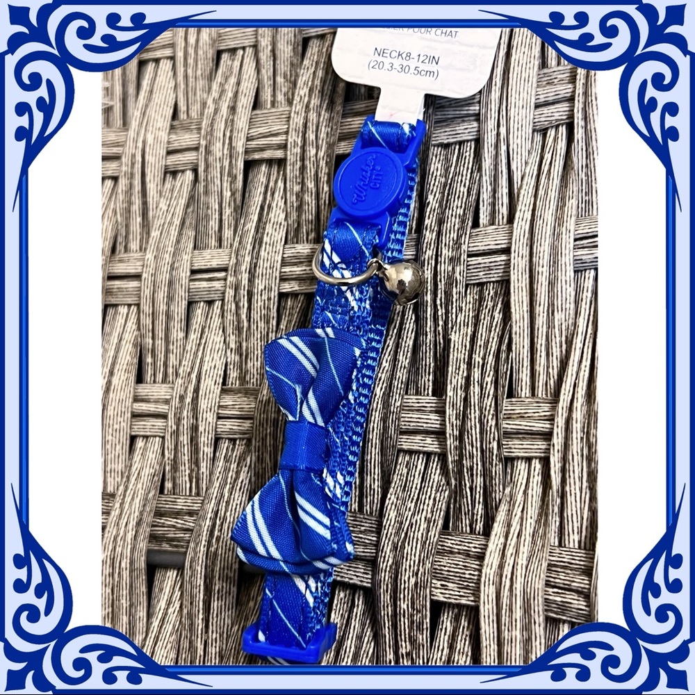 Petsmart Breakaway Navy Bow Tie Cat Collar Kitten Royal Plaid Striped Dog XS